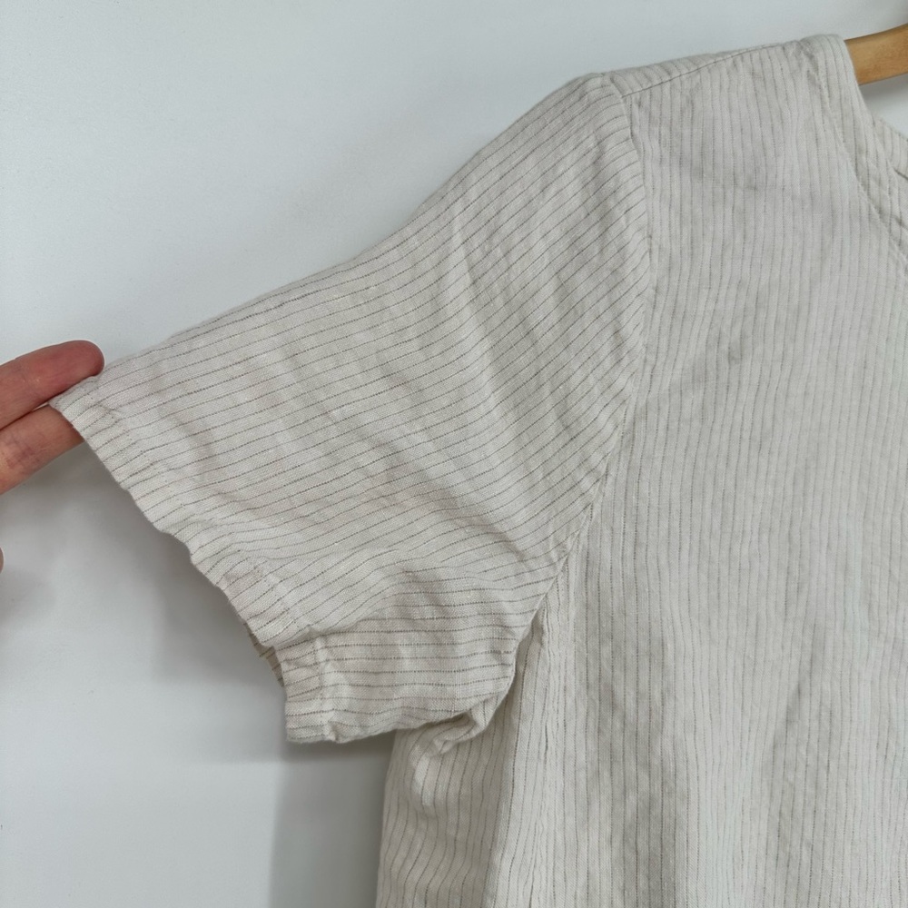 Eileen Fisher Cream Stripe Organic Linen Mini Dress sz Small Pocket Short Sleeve - Picture 3 of 11